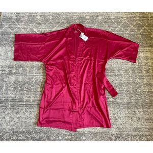 Sioro Womens L Silky Robe Pink Short Sleeve Knee Length Tie NWT P1